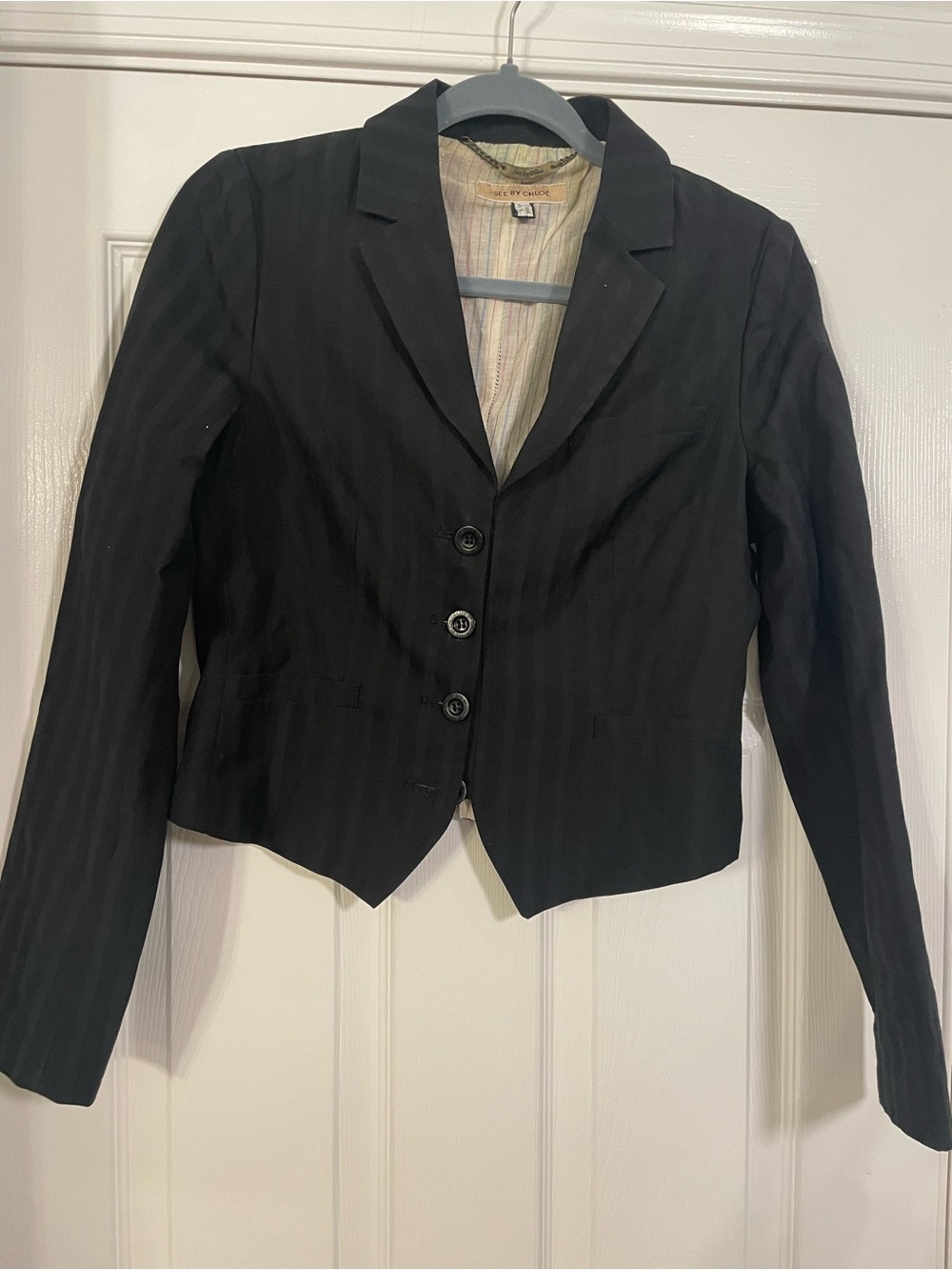 See By Chloé Black Cropped Tailored Blazer Jacket IT42 US6